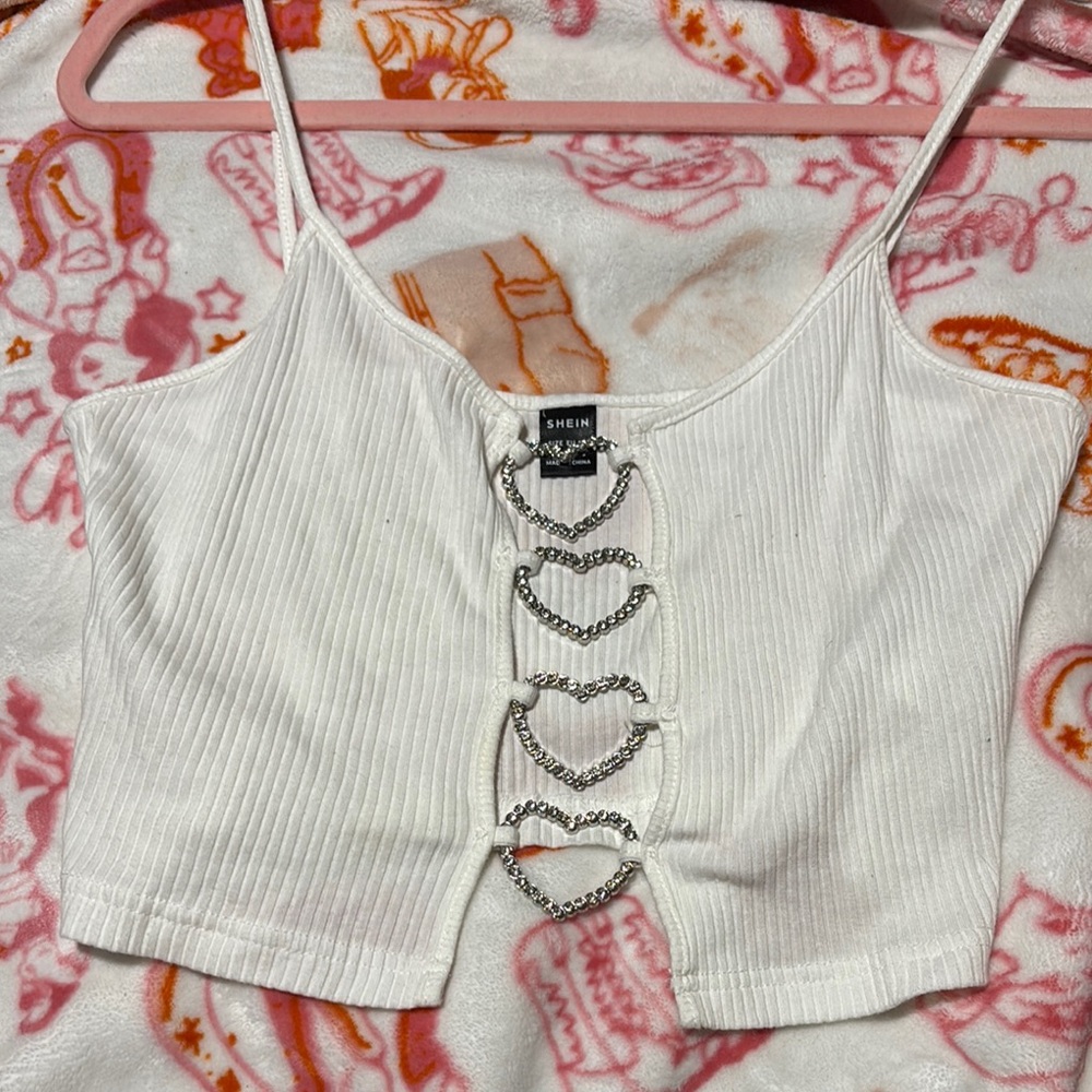 White Ribbed Crop Top with Chain Detail